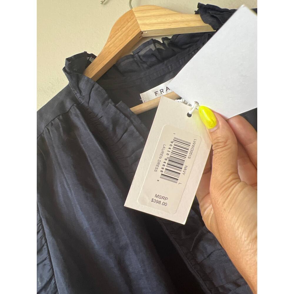 NWT Frame Lauren Ruffled Sleeveless Mini Dress Women's Navy Blue Size: Large - Picture 7 of 11